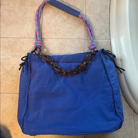 Blue Tote Bag with Colorful Handles - Picture 1 of 4